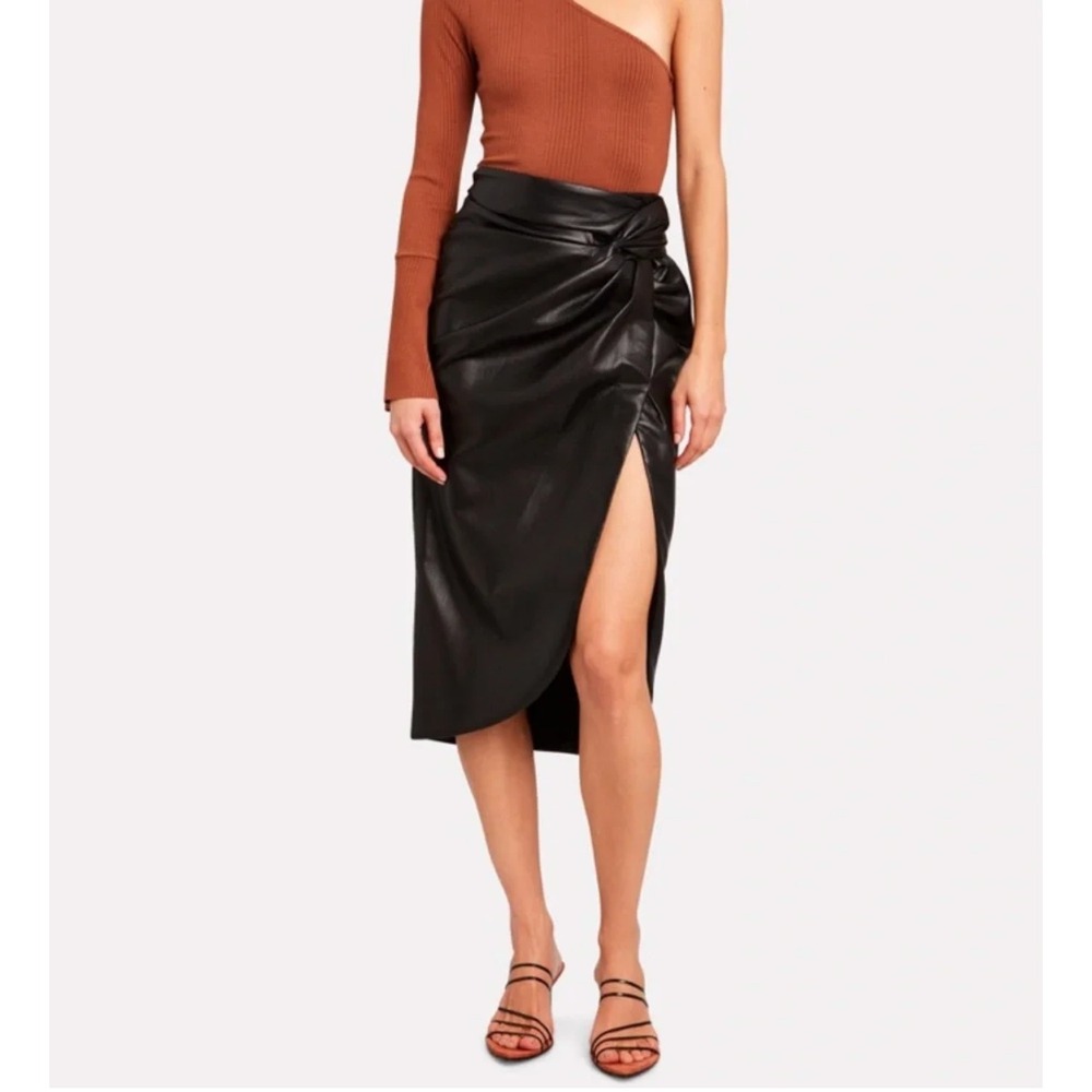 Jonathan Simkhai Black Vegan Leather Draped Knot Slit Midi Skirt 2 Edgy Modern